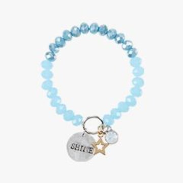blue bead bracelet with silver charms